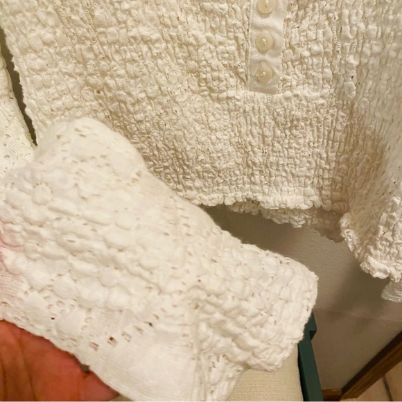 Free People NWOT Smocked Lace Confection Top / Evening Cream - Picture 11 of 14